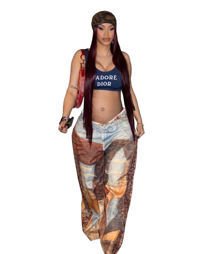 Women fashion printing pants G0709