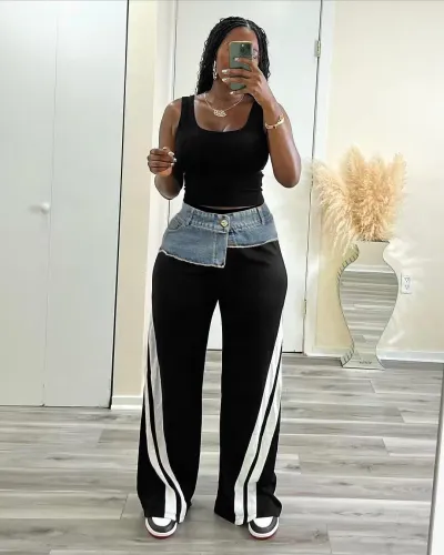 Women fashion patchwork jeans LD2334