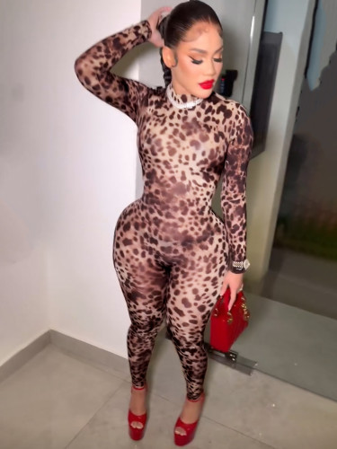 Women leopard jumpsuit HR25013