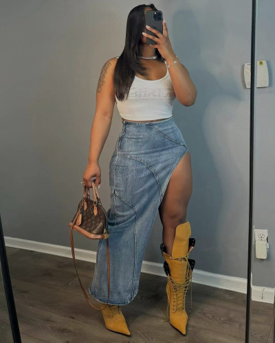 High split denim skirt LD2096