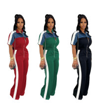 patchwork zipper  jumpsuit 4730