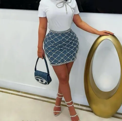 women short beaded mini skirt LD2423