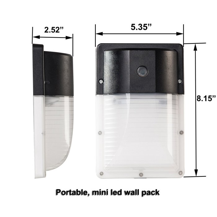 [2-PACK]13W Mini LED Wall Pack With Photocell- 1400 Lumens - 100-277VAC - 50W MH/HPS Equivalent - 5000K