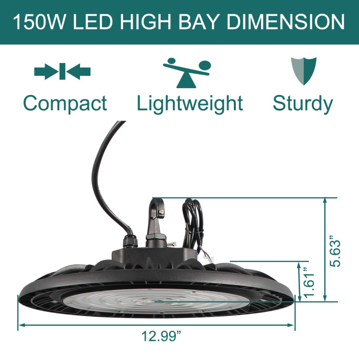 150W LED High Bay 1-10V Dim - 130LM/W - 19500 Lumens - 100-277VAC - 400W MH/HID Equivalent - 5000K