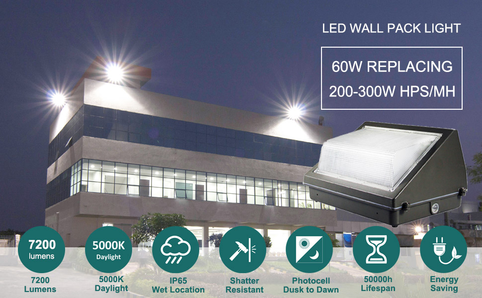 60w 100 277v Led Wall Pack Light Photocell Waterproof Outdoor Security Lighting Fixture