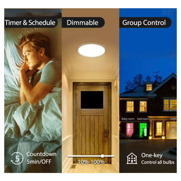 WIFI & Remote Control 16'' 32W Smart Flush Mount LED Ceiling Light Work with Amzon Alexa and Google Assistant - ETL listed