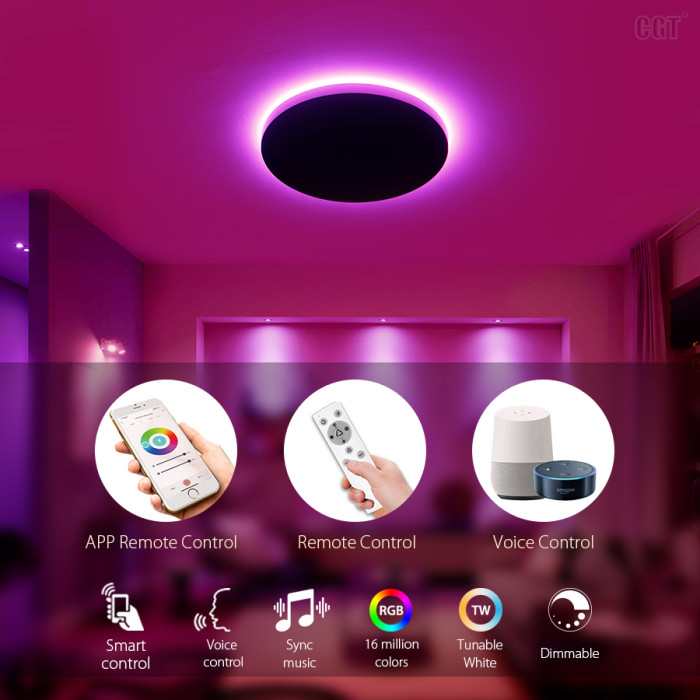 WIFI & Remote Control 16'' 32W Smart Flush Mount LED Ceiling Light Work with Amzon Alexa and Google Assistant - ETL listed