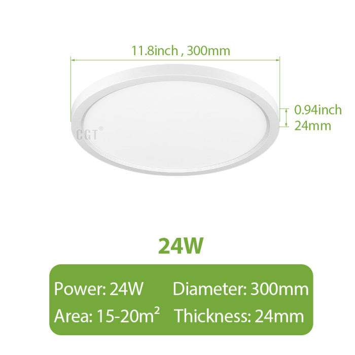 【2-PACK】12'' 24W Flush Mount LED Ceiling Light 5-CCT Selectable -110LM/W -2640Lm -90-130Vac Triac Dimmable - ETL List