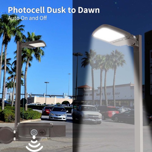 240W LED Parking Lot Light with Dusk to Dawn Photocell, Dimmable Shoebox Lights with Arm Mount, 130LM/W 5000K 100-277V, 150W/200W/240W Power Tunable, ETL Listed