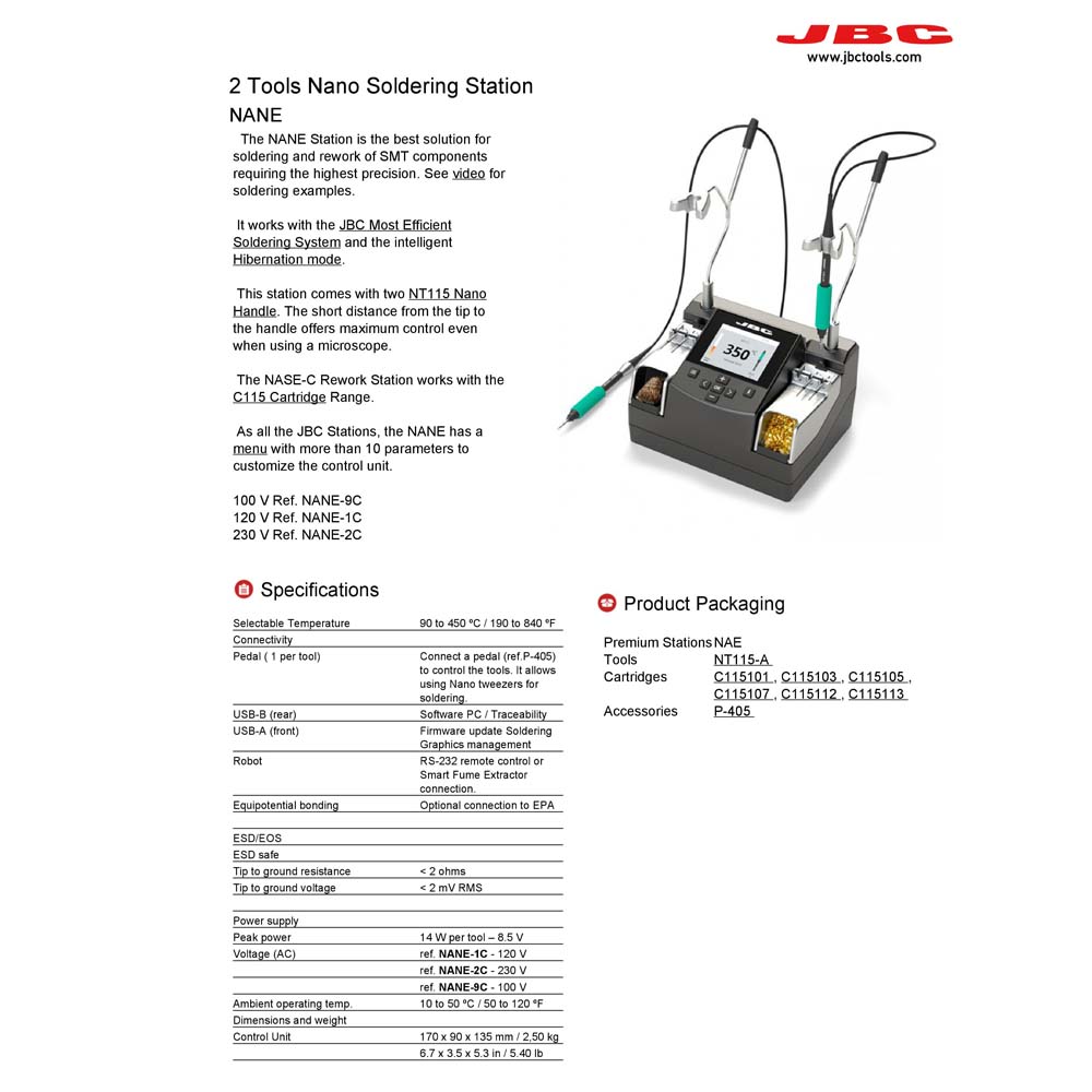 US$ 1099.24 - JBC NANE-9C 100V/NANE-1C 120V/ NANE-2C 230V soldering station  for T210-A handle and C210 series soldering iron 