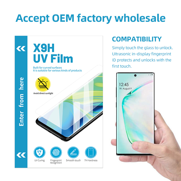 X9H UV Tempered Glass Mobile Phone Screen Protector Film Cutting Material Anti-scratch Anti-oil No Fingerprints