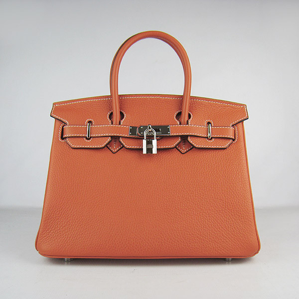 Orange Togo Hermes Birkin 30CM Silver