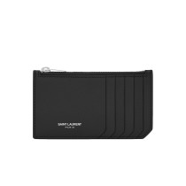 Saint Laurent Original Fragments Zipped Card Case In Grained Leather MTX9071741