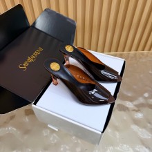 YSL Leather women 9.5cm high heel sandal shoes HG26102513