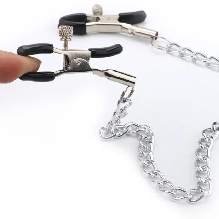 Smooth Slick Nipple Clamps Metal Chain
