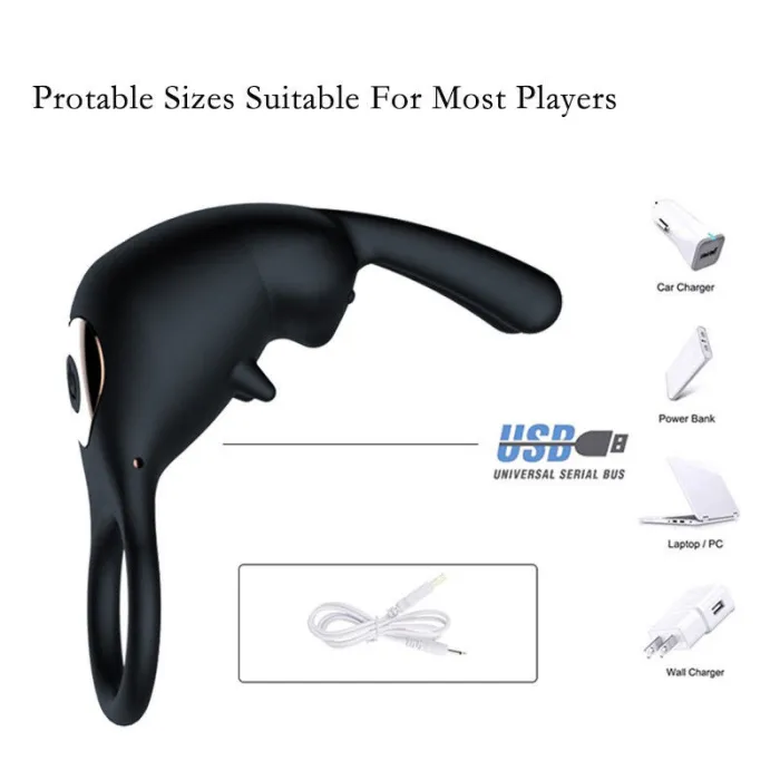 USB Vibrating Rabbit Penis Ring Last Longer Vibrator Silicone Sex Toys
