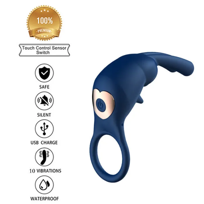 USB Vibrating Rabbit Penis Ring Last Longer Vibrator Silicone Sex Toys