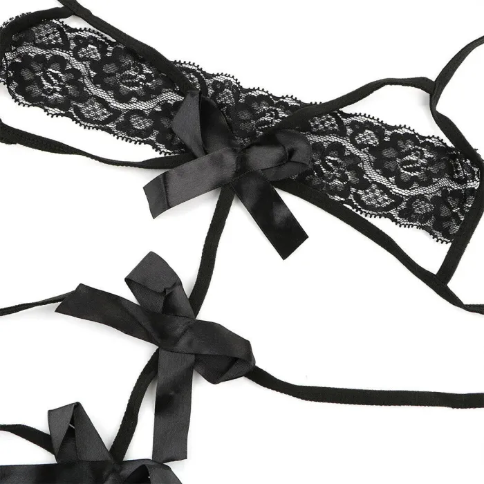 Sexy Lingerie Babydoll G-string Lace Bow Bra&Panty Set
