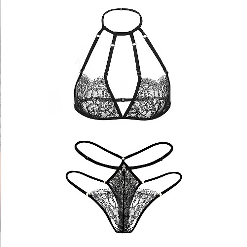 Underwired Lace Triangle Bra & Crotchless G-String Set
