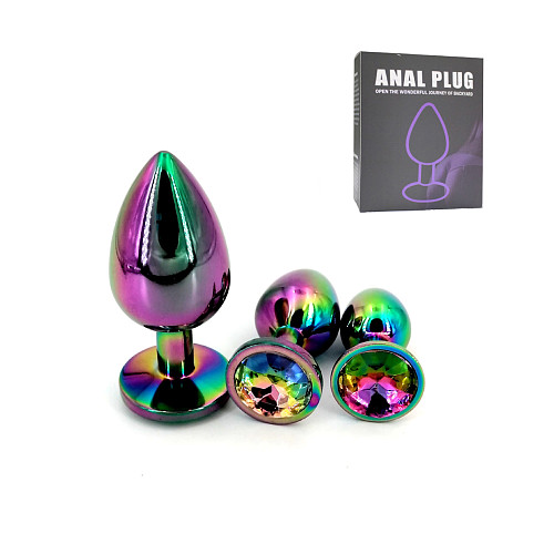3 x Aluminum Plug with Clear Round Gem in Multicolor