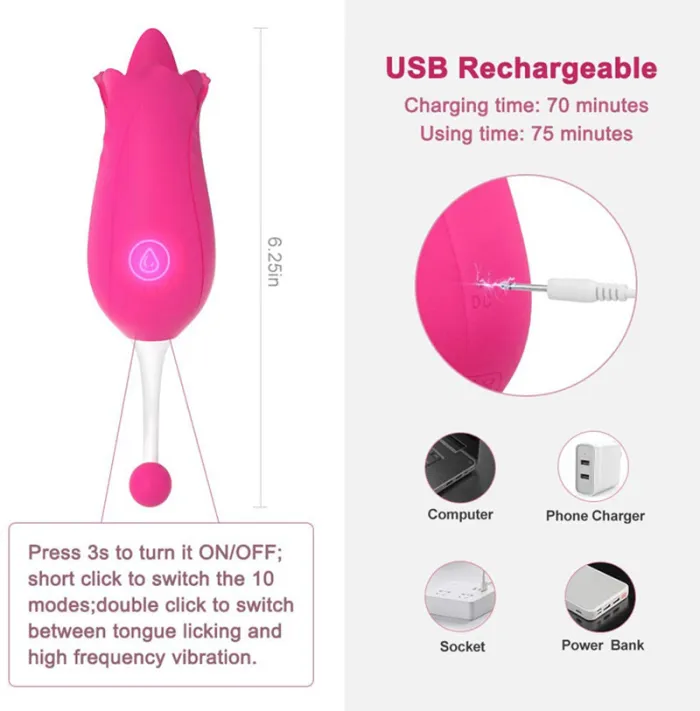 G-Spot Rose Vibrator For Female Tongue Massager