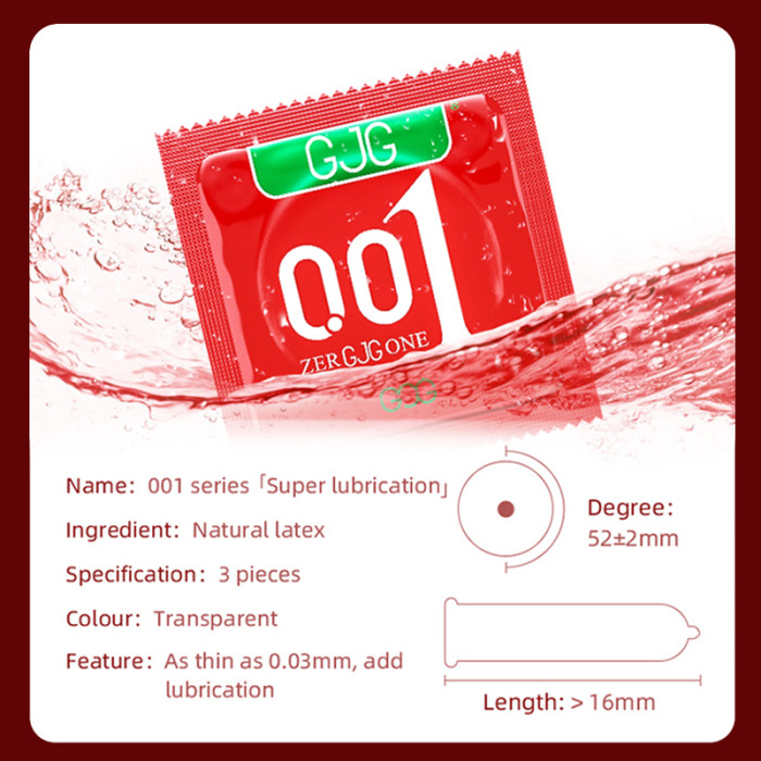 GJG 001 Series Ultra-Thin Zero Distance Natural Latex Rubber Condoms 3PCS