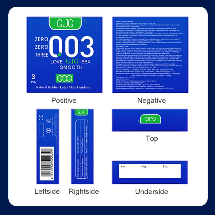 GJG 003 Series Ultra-Thin Zero Distance Natural Latex Rubber Condoms Blue 3PCS