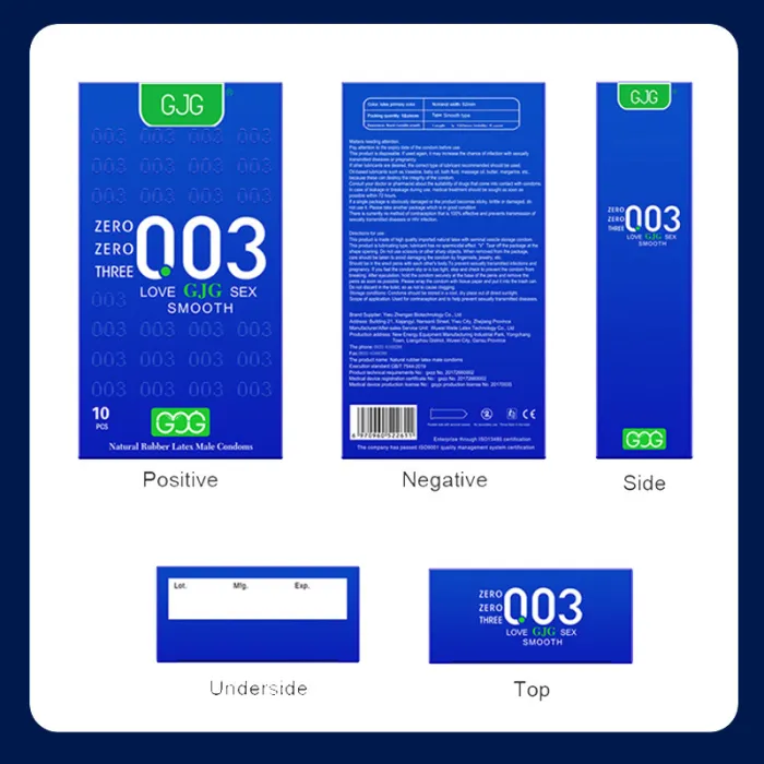 GJG 003 Series Ultra-Thin Zero Distance Natural Latex Rubber Condoms Blue 10PCS