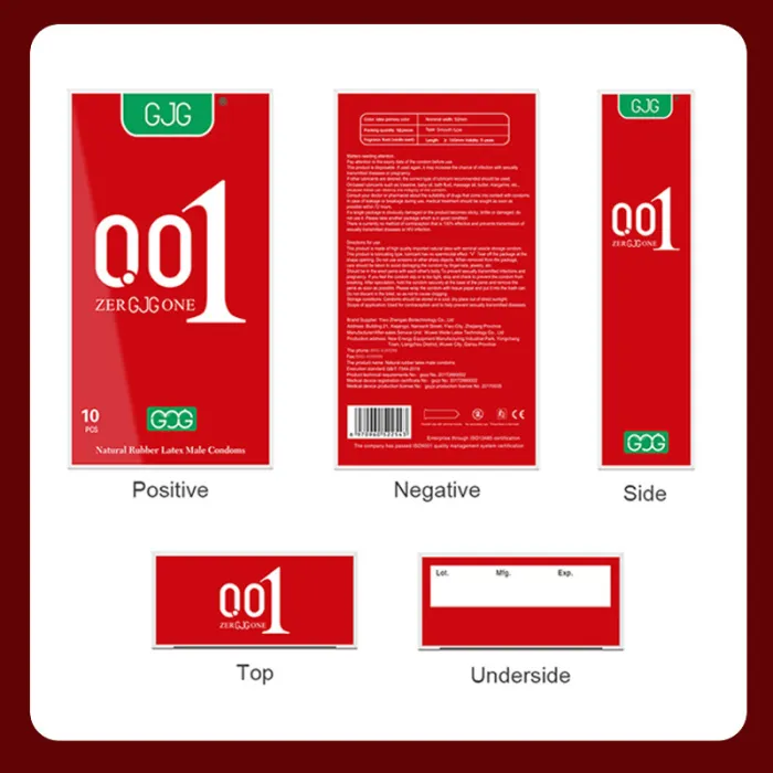 GJG 001 Series Ultra-Thin Zero Distance Natural Latex Rubber Condoms Red 10PCS