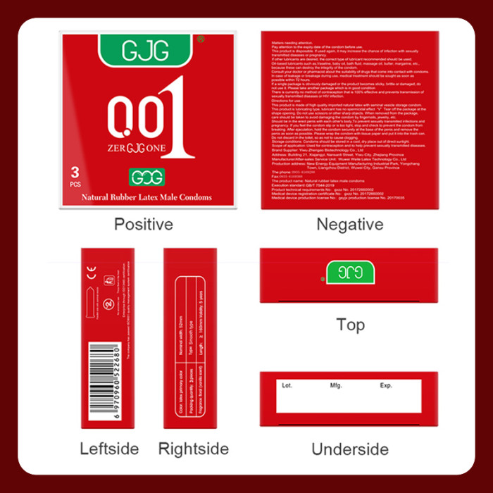 GJG 001 Series Ultra-Thin Zero Distance Natural Latex Rubber Condoms 3PCS