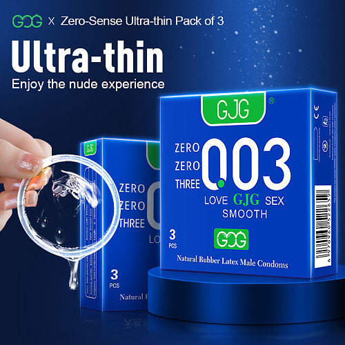 GJG 003 Series Ultra-Thin Zero Distance Natural Latex Rubber Condoms Blue 3PCS