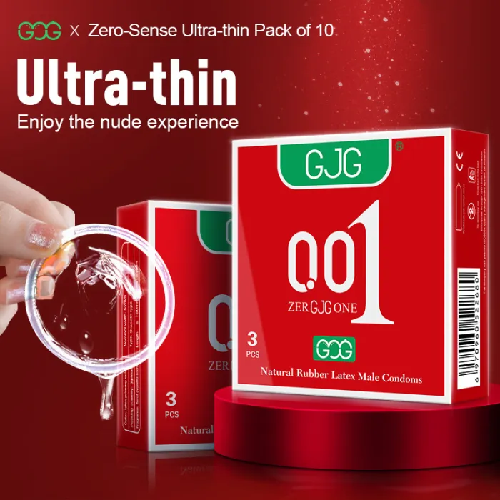 GJG 001 Series Ultra-Thin Zero Distance Natural Latex Rubber Condoms 3PCS