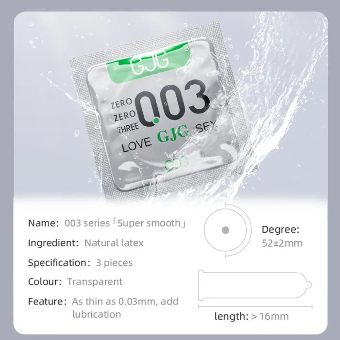 GJG 003 Series Ultra-Thin Zero Distance Natural Latex Rubber Condoms Silver 3PCS