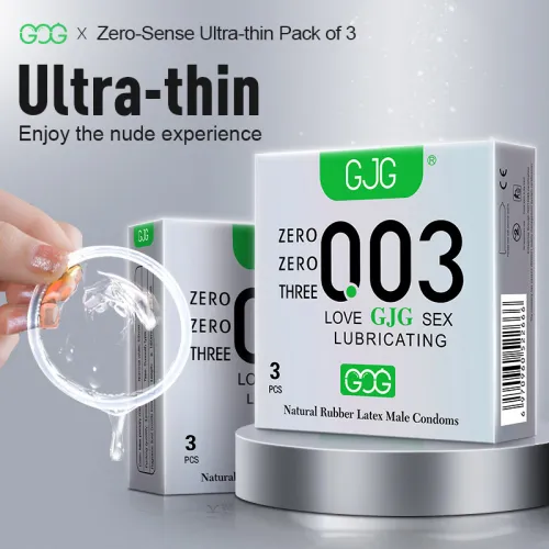 GJG 003 Series Ultra-Thin Zero Distance Natural Latex Rubber Condoms Silver 3PCS