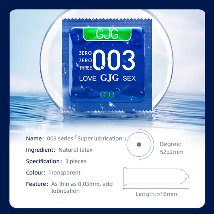GJG 003 Series Ultra-Thin Zero Distance Natural Latex Rubber Condoms Blue 3PCS
