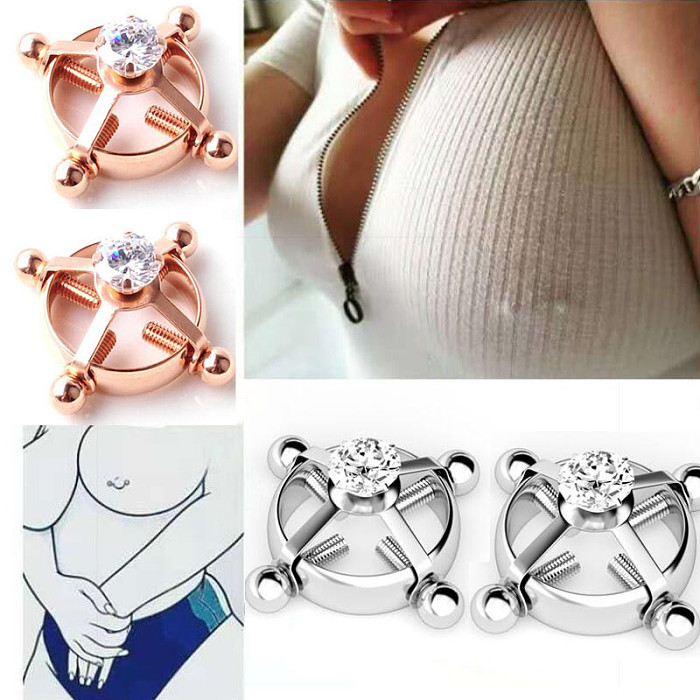 A pair of adjustable stainless steel zircon nipple clips