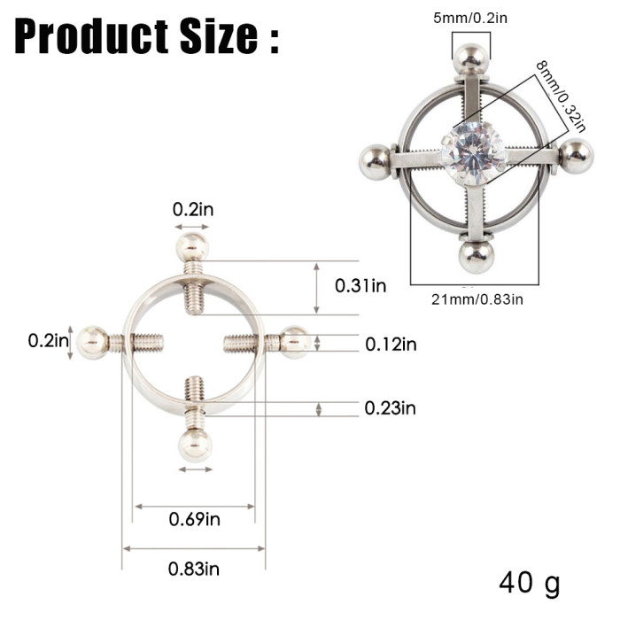 A pair of adjustable stainless steel zircon nipple clips