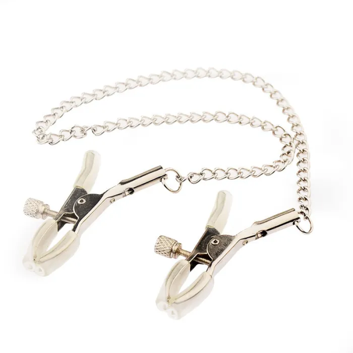 Smooth Slick Nipple Clamps Metal Chain