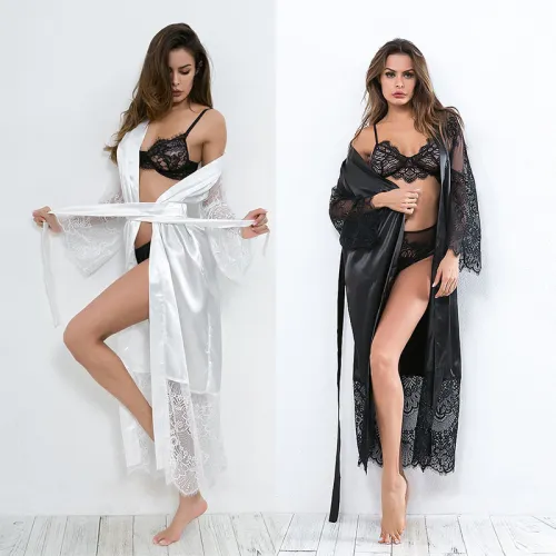 Lace Trimmed Robe - Multi-Color / Multi-Size