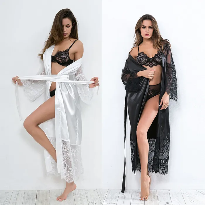 Lace Trimmed Robe - Multi-Color / Multi-Size