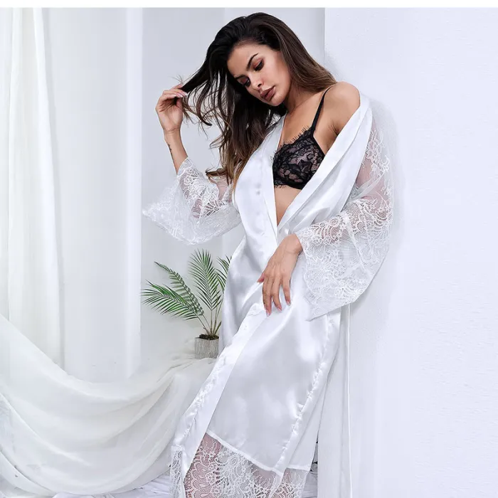 Lace Trimmed Robe - Multi-Color / Multi-Size