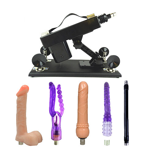 Black Adjustable Sex Machine with 4 Dildos