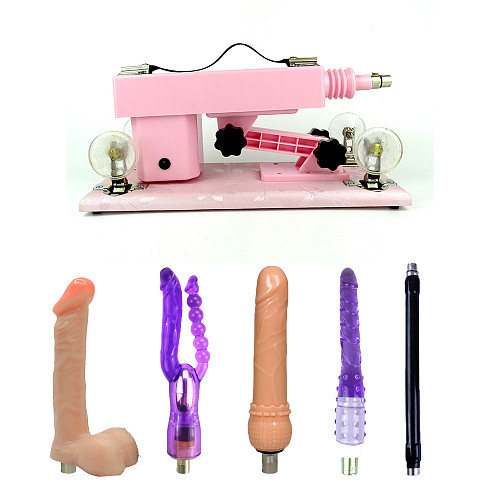 Pink Adjustable Sex Machine with 4 Dildos