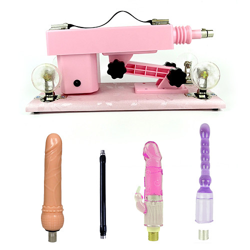 Double Penetration Pink Sex Machines with Attachments