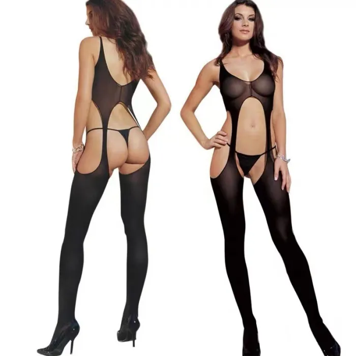 Black Silk Booty Open Crotch Silk Jumpsuit
