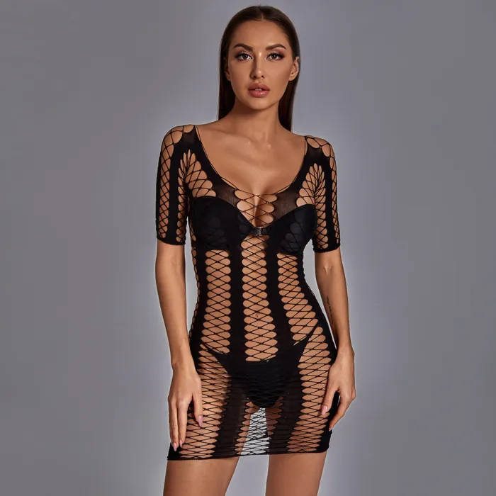 Striped Cutout Hip Wrap Dress