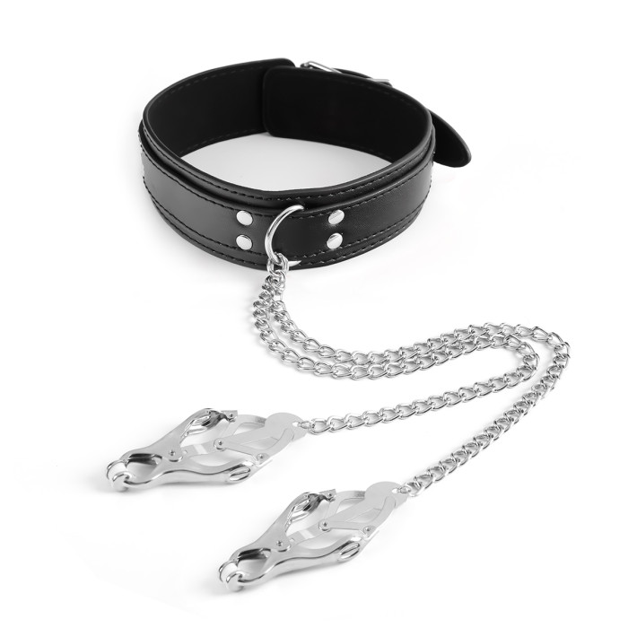 Collar With Metal Nipple Clamps