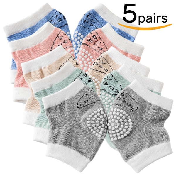 Kalevel 5 Pairs Baby Knee Pads Anti Slip Knee Sleeve Cotton Baby Crawling Knee Pads Crawling Elastic Knee Protector Infant Toddler Knee and Elbow Pads Breathable Elbow Sleeve for Baby Boys Girls