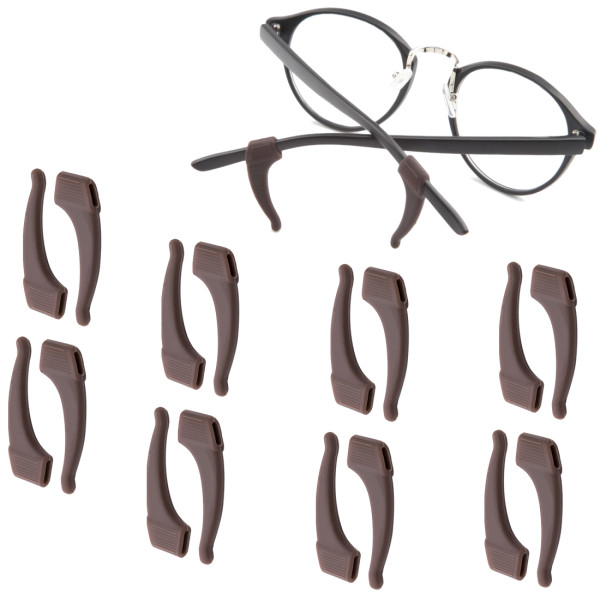 Kalevel 8 Pairs Eyeglasses Ear Hooks Grips Silicone Temple Tips Sport Anti Slip Holder for Glasses Kids Men Women (Brown)