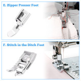 Kalevel Sewing Machine Presser Feet Set of 8 - Zipper Foot Adjustable Guide Foot Rolled Hem Foot Darning Foot Border Guide Foot Stitch in the Ditch Foot Compatible with Singer Brother Janome